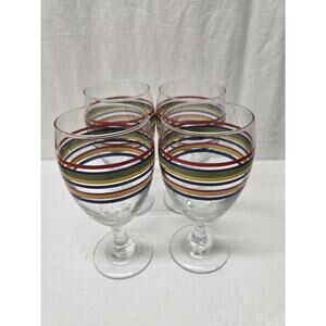 Vintage Libby Fiesta Ware Wine Goblet Set of 4 Stripes Vibrant Color 7" Tall